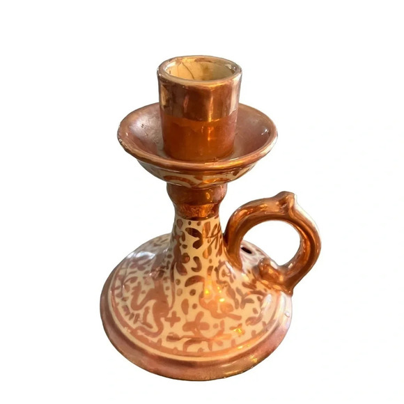 Vintage Lusterware Finger Handle Candle Holder Spain - Picture 1 of 8